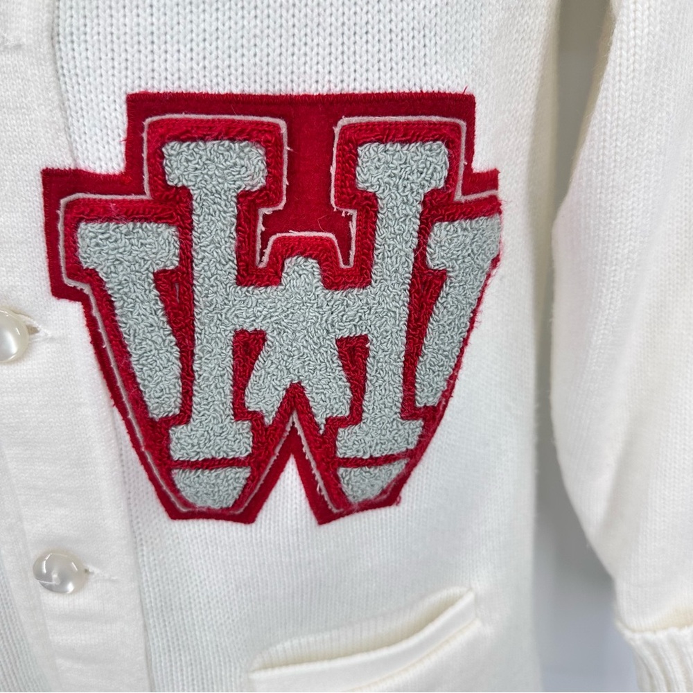 Vintage Letterman Sweater Cardigan Academia Ivory Size 34 - Picture 3 of 7